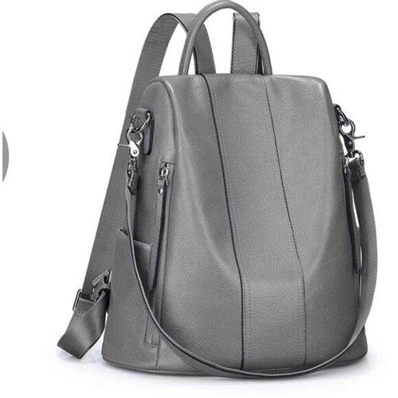 S-Zone Anti-Theft Leather Gray Backpack/Shoulder Bag NWT Retails $79 - Picture 1 of 12